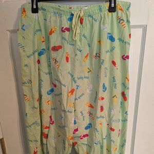 Delicates "Beach Babe" Light Green Lounge Pants w/Flip Flop Pattern Ladies sz L